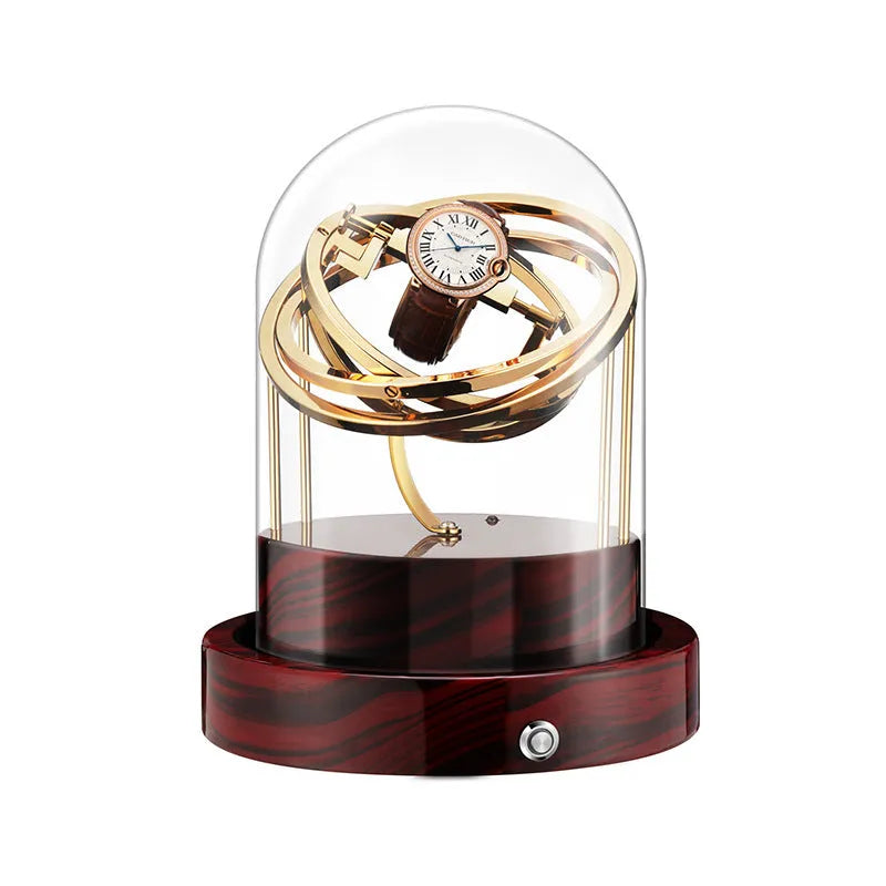 Glass cover watch shaker with Japan Mabuchi silent motor, two pillows, Gold or Silver, 18cm x 18cm x 23cm