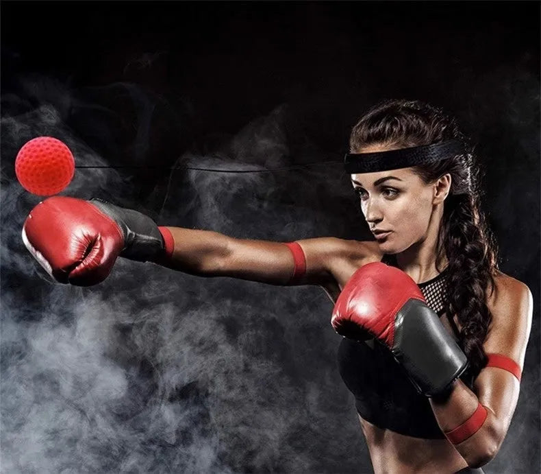 Head-mounted boxing reaction training ball set with head cover, rope, ball, and bag in black colour