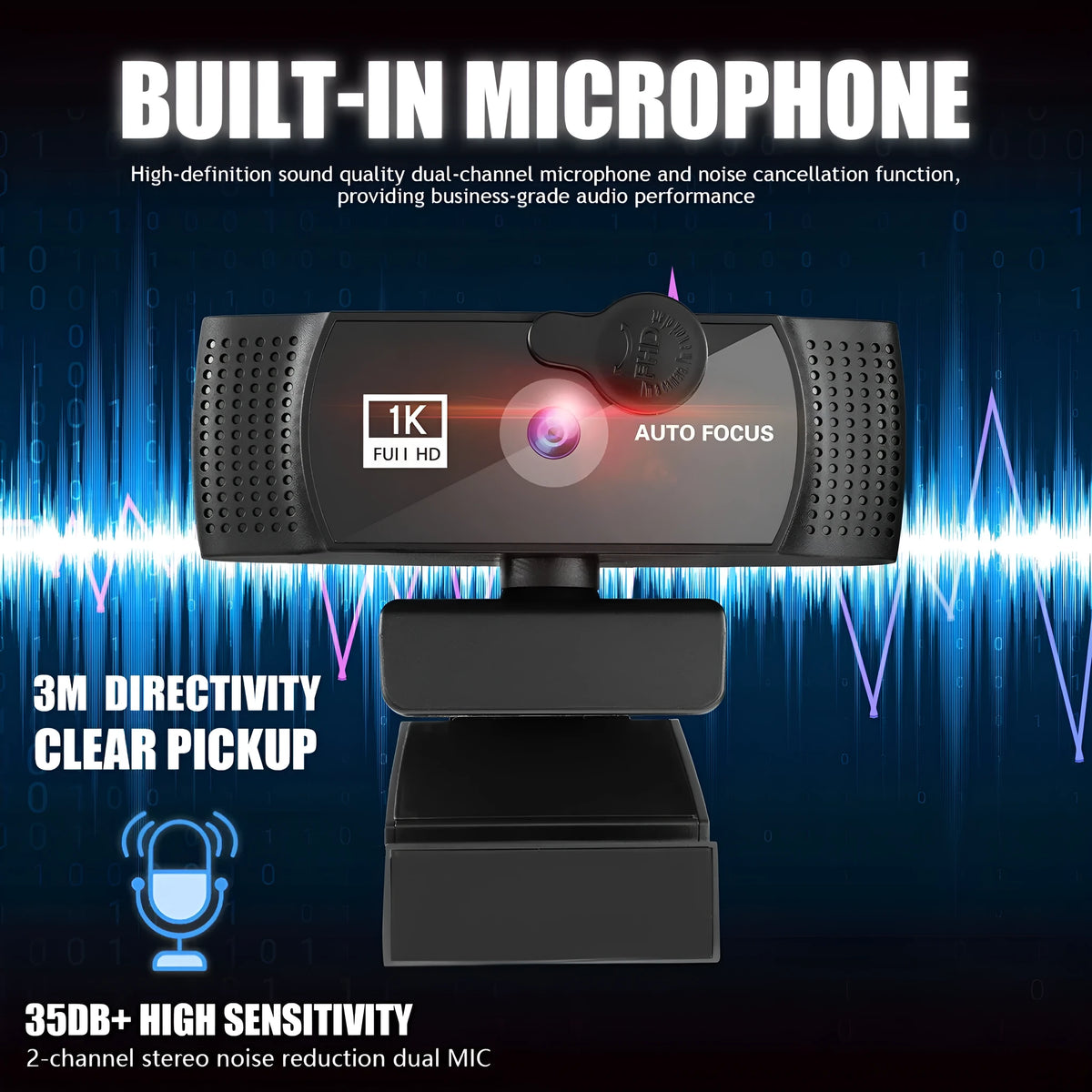 Black ABS plastic USB 3.0 computer camera with built-in microphone and 1.8 metre cable