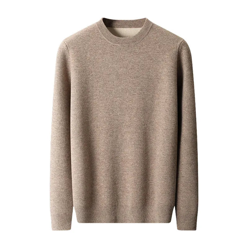 Thickened wool round neck loose casual pullover sweater in Elephant Gray with regular yarn texture