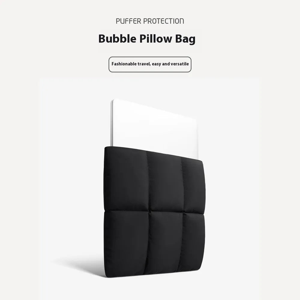 Soft fluffy polyester laptop sleeve in black or khaki with retro sewing details for 13 to 15.6 inch laptops