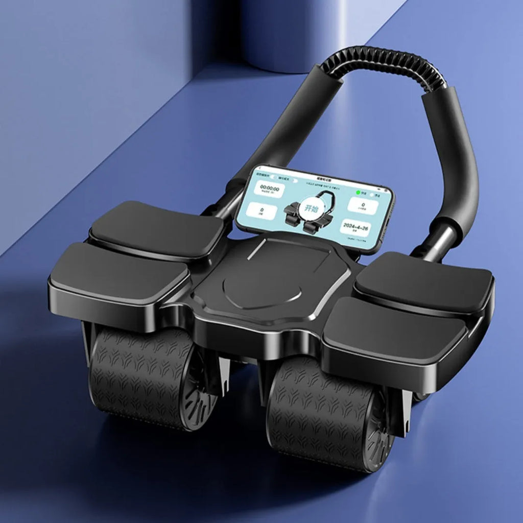 Automatic rebound abdominal wheel with four wheels and Bluetooth APP connectivity for core exercises