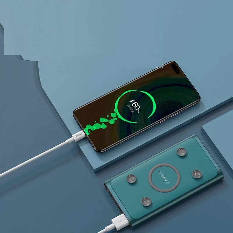 Sucker 22.5W 15W wireless charging power bank with alloy shell, blue colour variant
