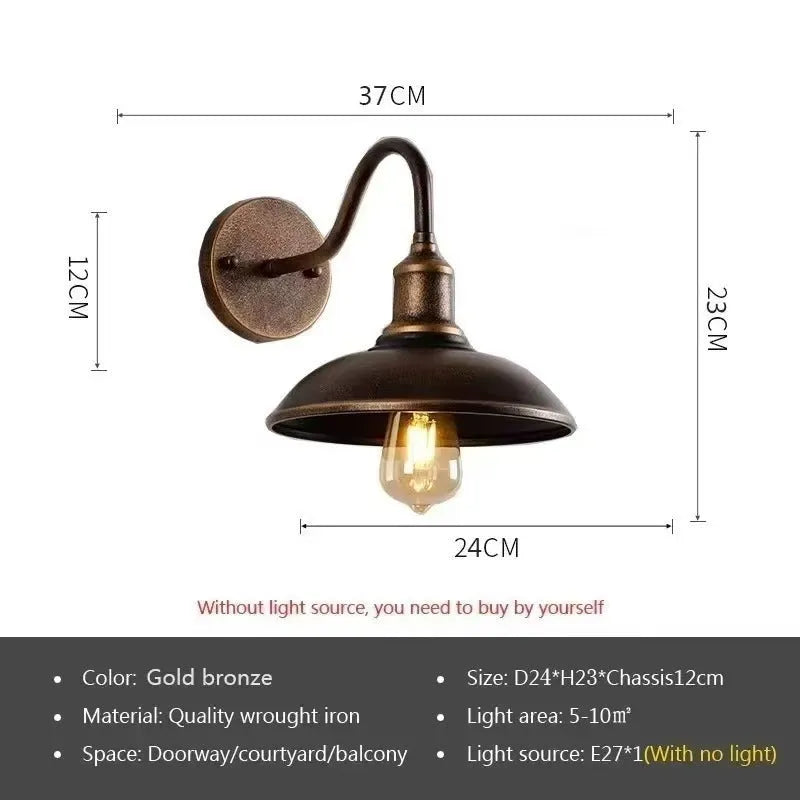 Retro-style villa courtyard wall lamp in silver or copper with right or oblique angle mounting