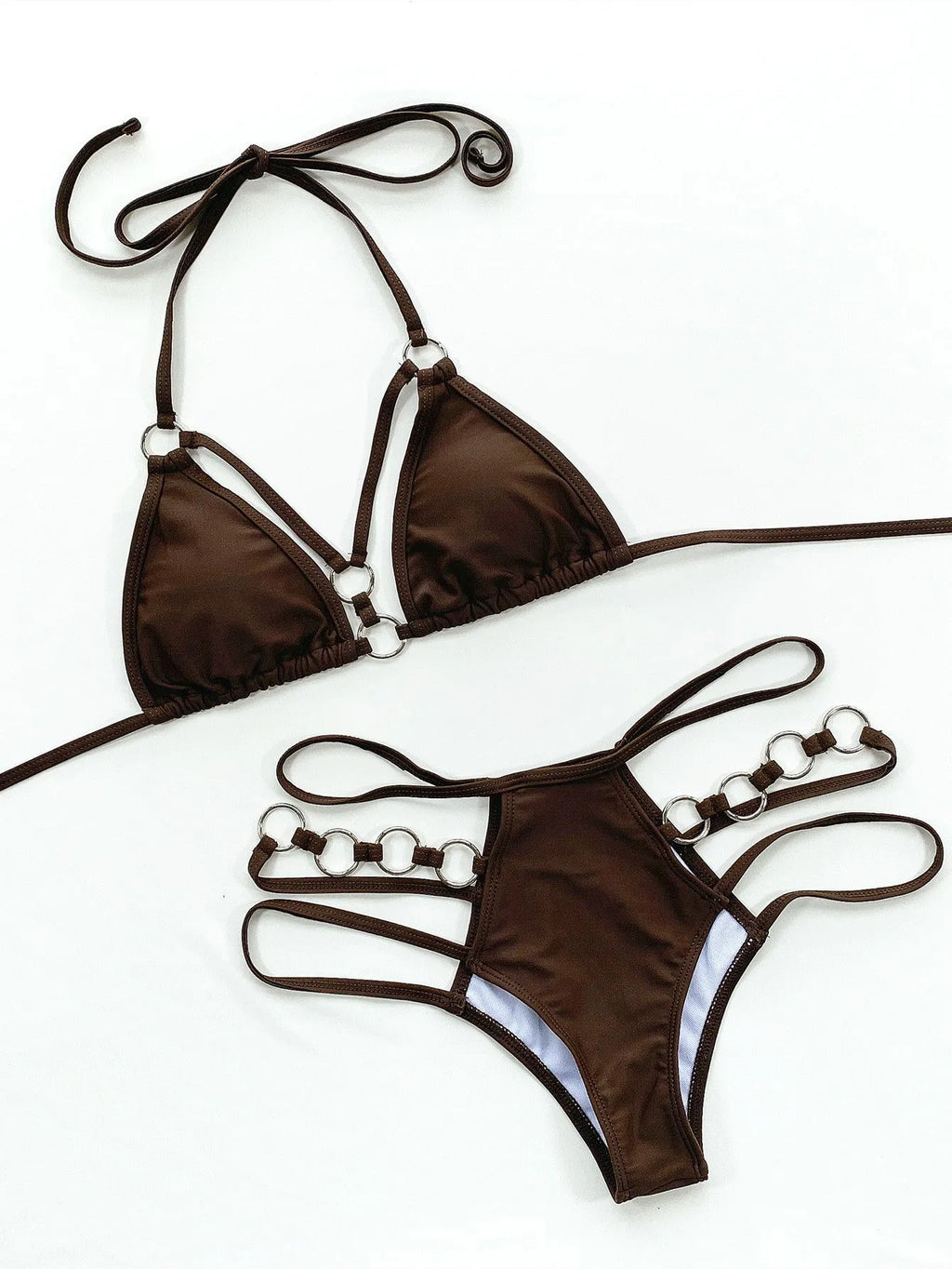 Women's separated nylon bikini set in red, including a bikini top and matching shorts.