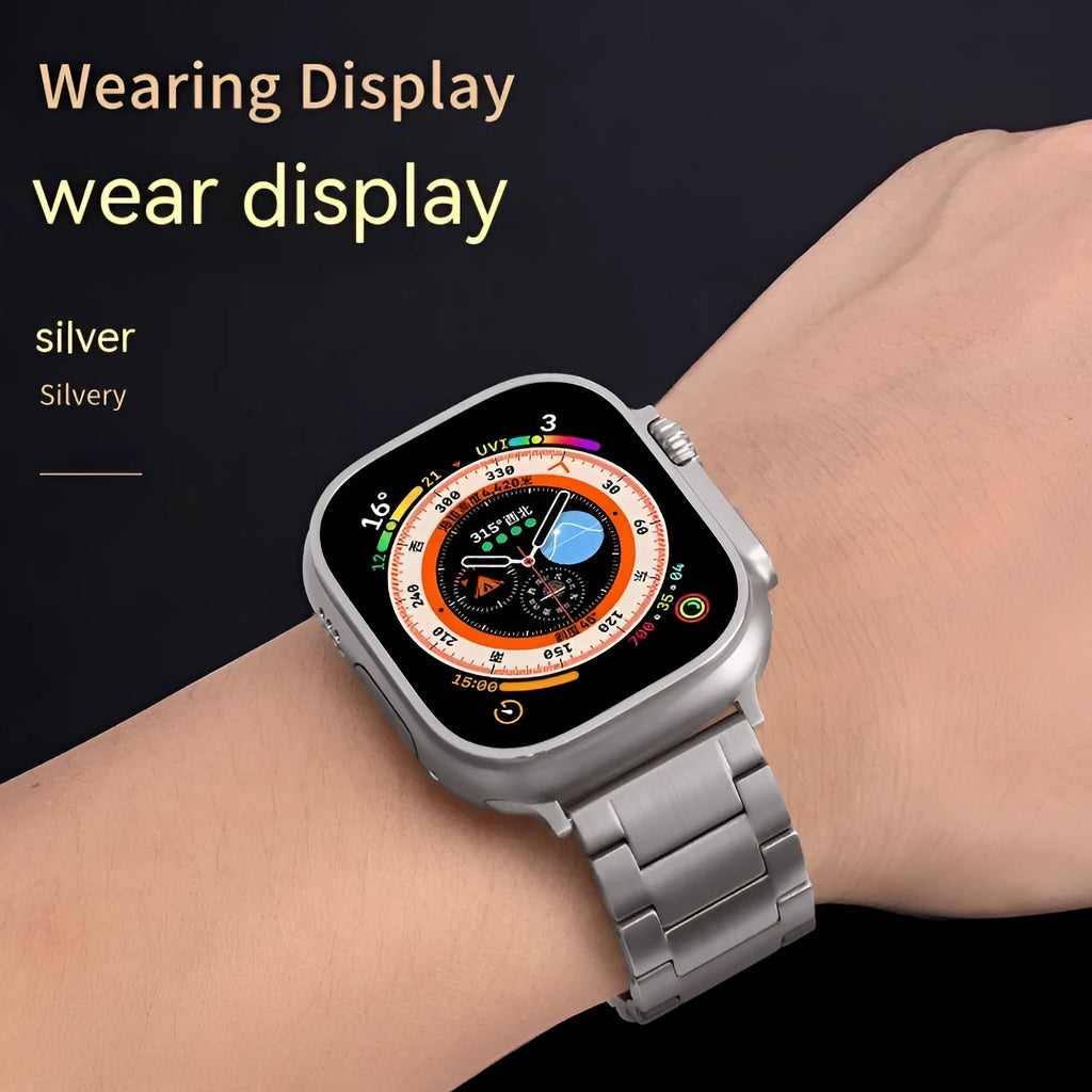Stainless steel Apple Watch strap in black, silver or titanium gray, business style, 38-49mm sizes