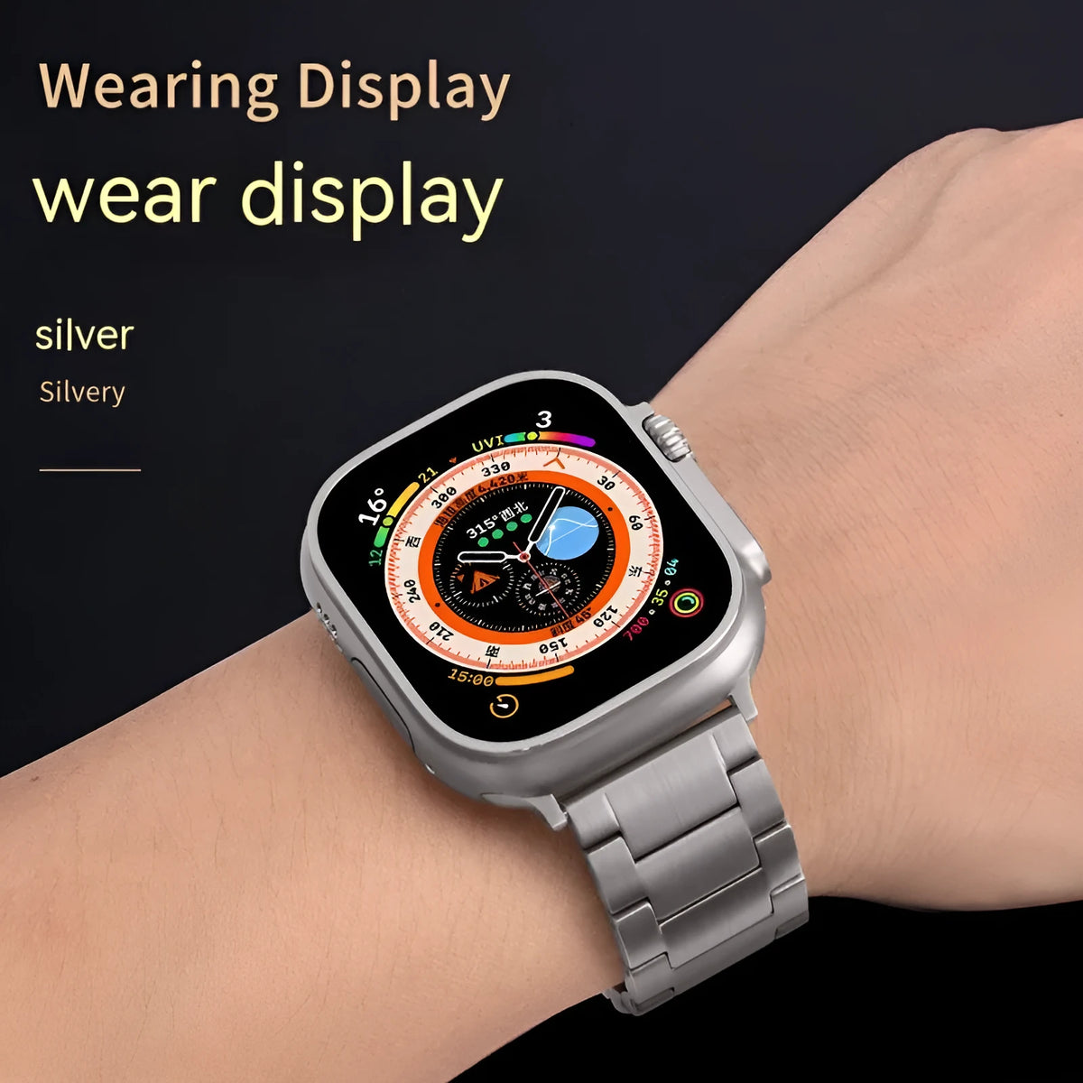 Stainless steel Apple Watch strap in black, silver or titanium gray, business style, 38-49mm sizes
