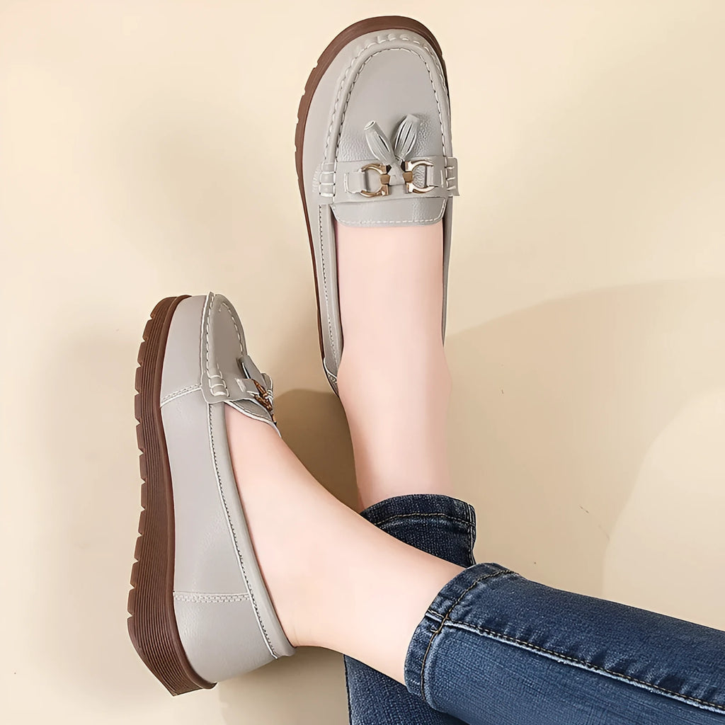 Women's plus-size suede moccasins flat loafers wedge heel non-slip beige gray pink