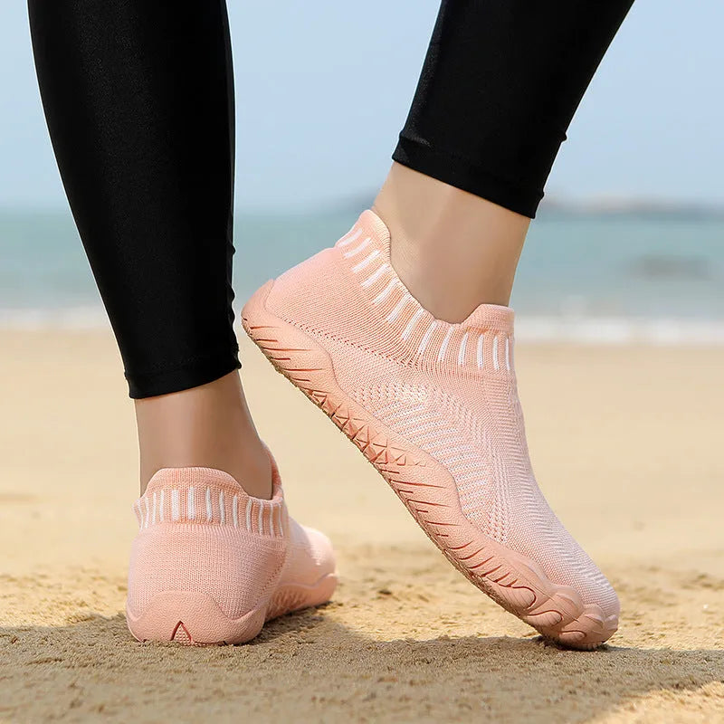 Summer non-slip quick-drying wading shoes with lycra upper and rubber sole in black