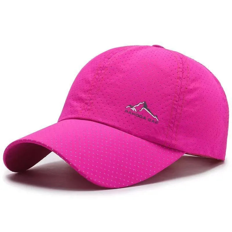 Adjustable polyester baseball cap with dome crown on a white background.