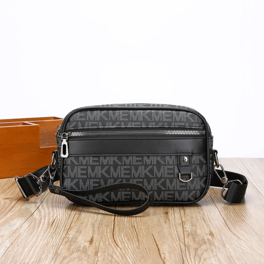 Geometric pattern men's messenger bag in PU material with shoulder strap and handheld option