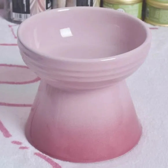 Black ceramic pet bowl with high neck protector and anti-tumble base design