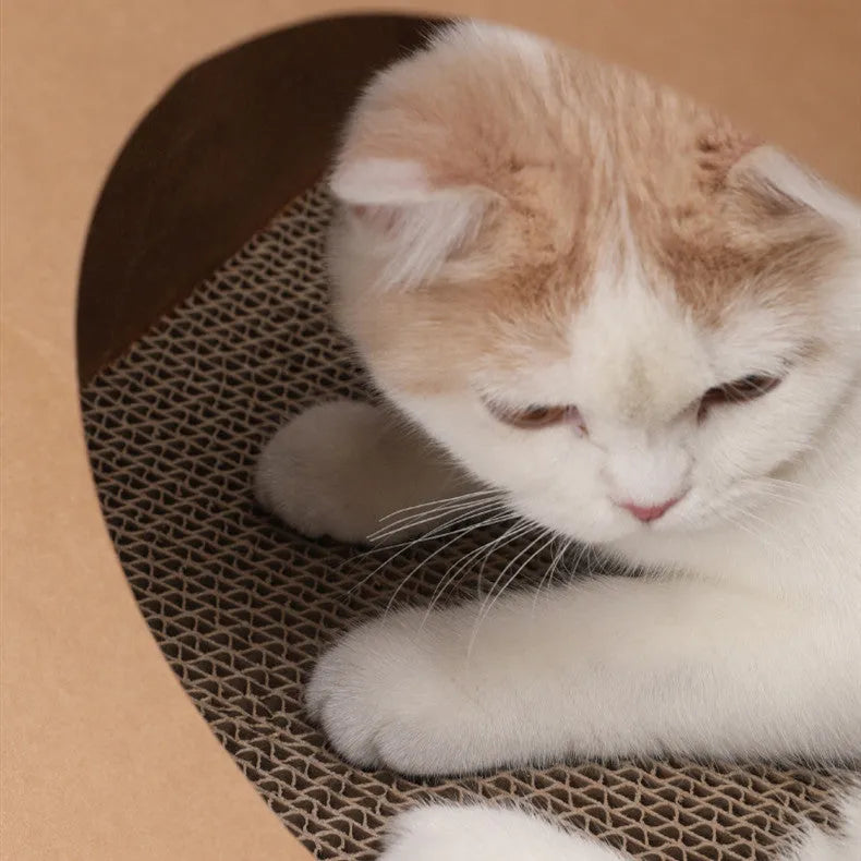 Brown kraft paper cat nest with integrated corrugated paper scratch board, measuring 40x30x53cm