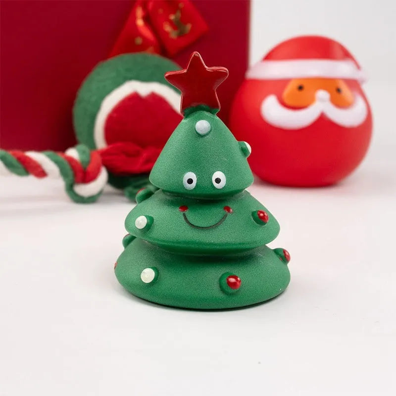 Christmas dog toys set with vinyl Christmas tree, bite rope, tennis ball and Santa toy for pet play