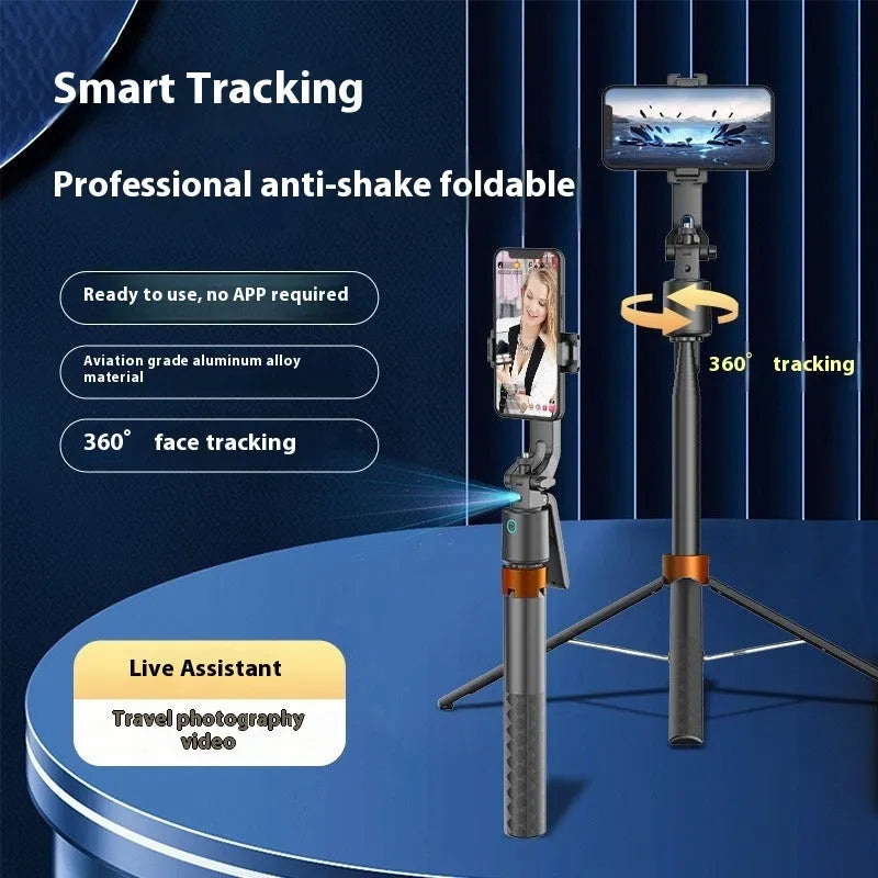 Smart face tracking PTZ selfie stick with 1.8m bracket keel and Bluetooth remote in black