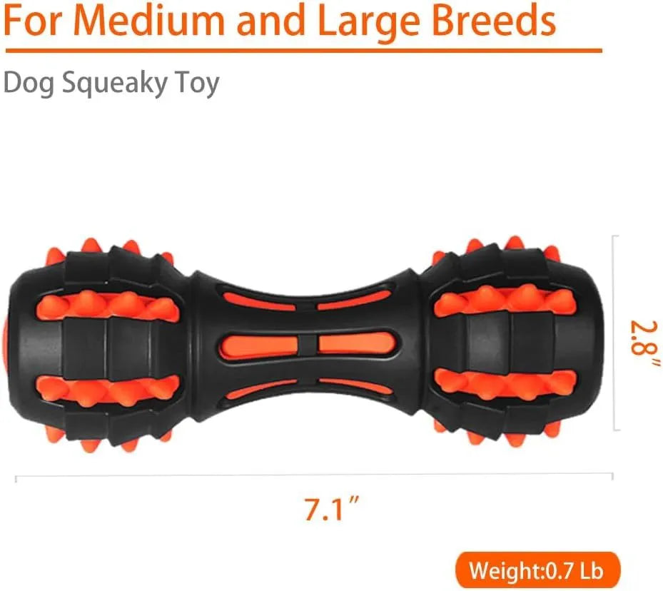 Red rubber dumbbell dog chew toy for aggressive chewers with dimensions 175x70x70mm