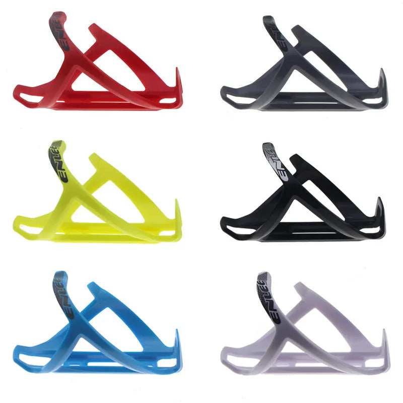 Mountain bike plastic bottle cage in six colour options mounted on bicycle frame