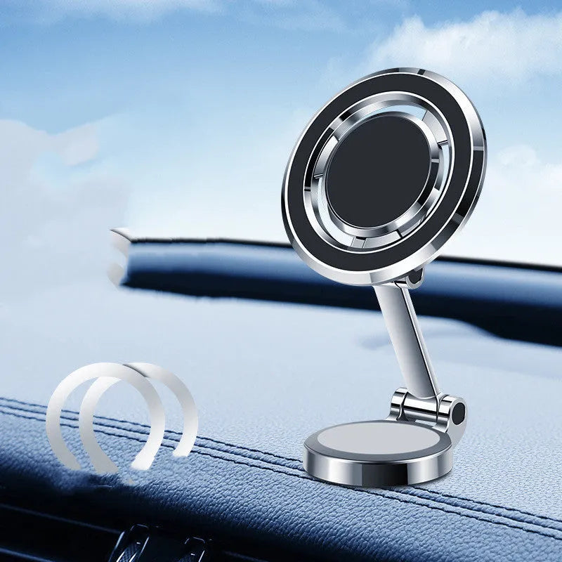 Car mobile phone holder with flexible clip and magnetic mount in black or silver