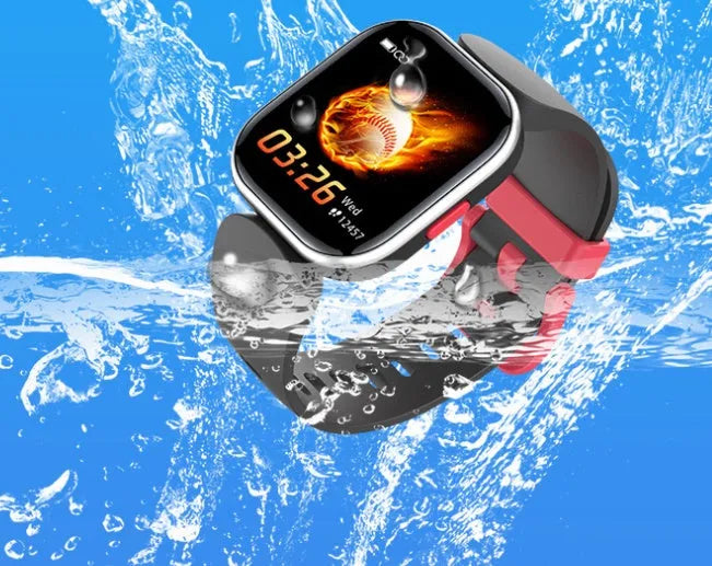 H39T children's smart watch with blue TPU strap on a wrist, showing the 1.4-inch touchscreen display.