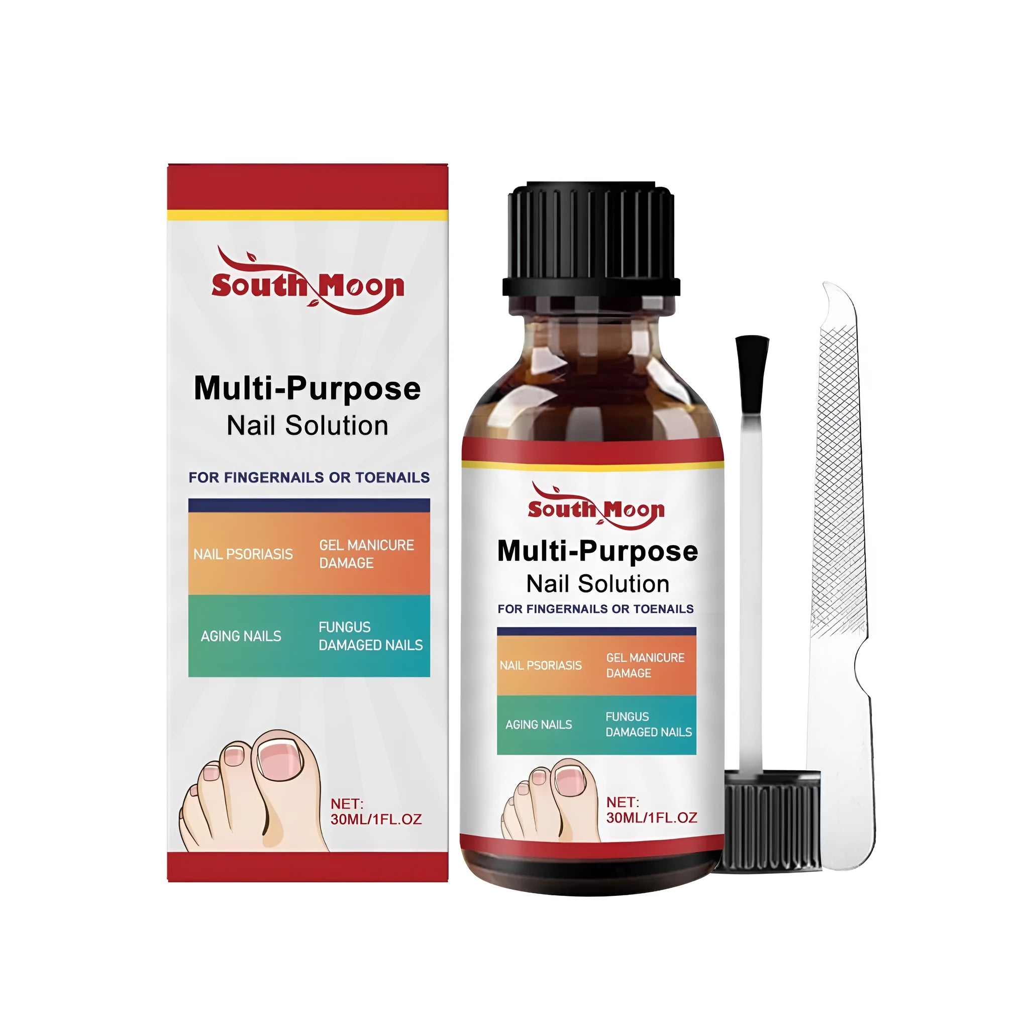30ml bottle of nail care solution with tea tree oil and white willow bark extracts plus nail file