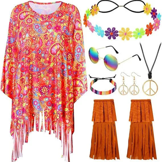 Colourful tie dye cloak costume with bell sleeves for Halloween fancy dress