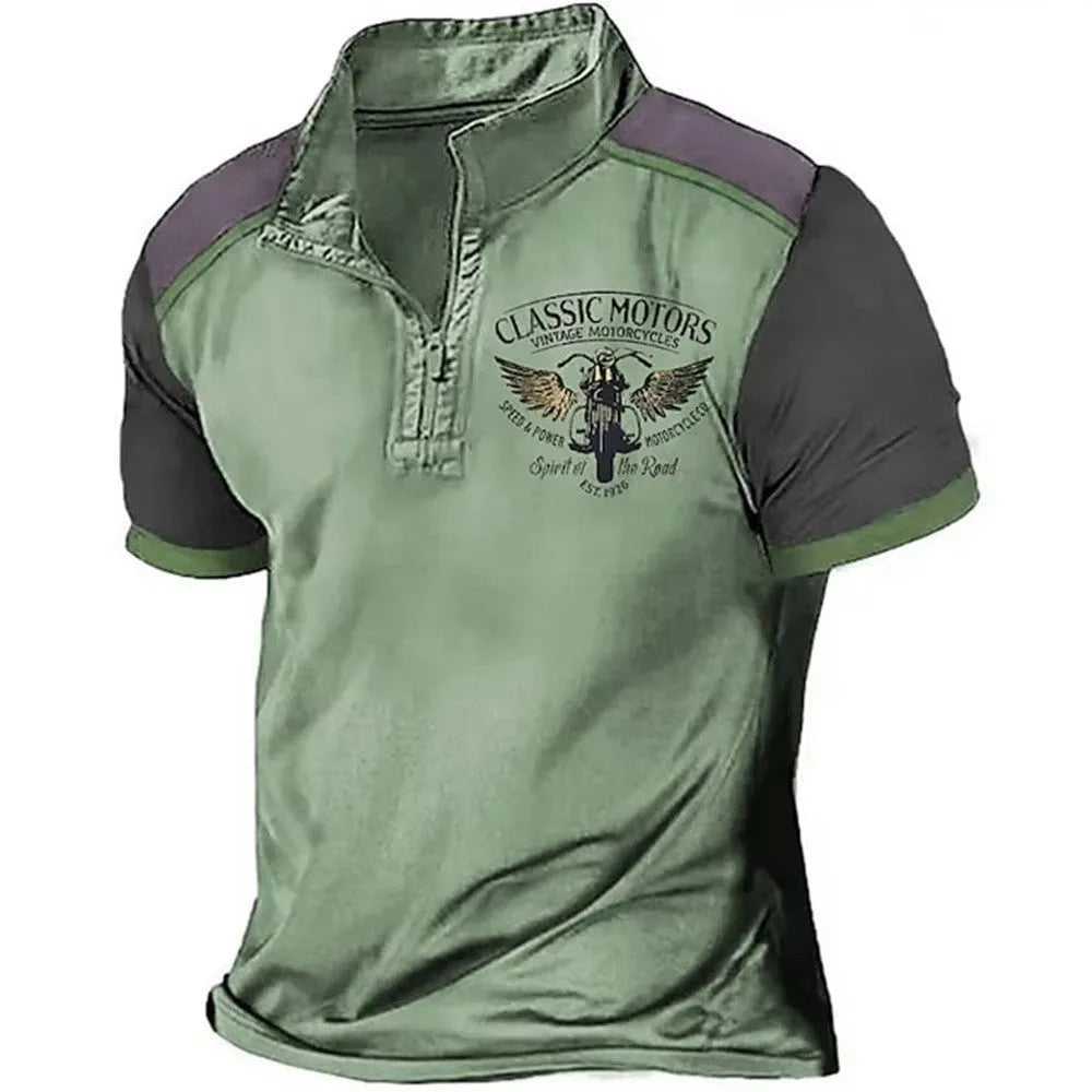 Men's solid colour 3D printed golf polo shirt with a loose fit pullover style.