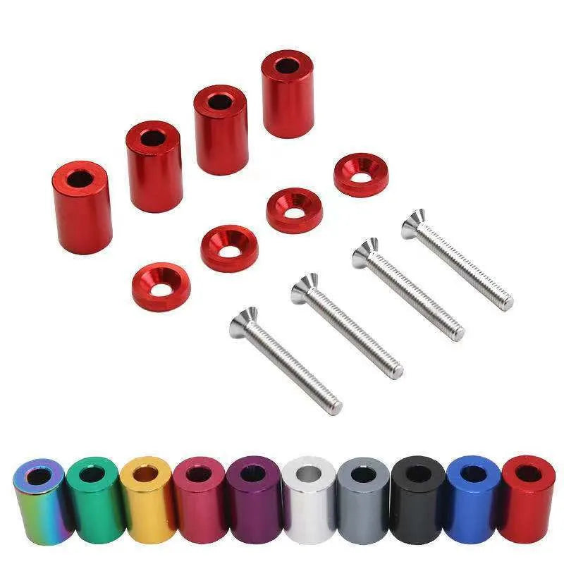 Aluminium machine cover pad height adjustment kit in red, blue, black with screws and nuts for 6mm 8mm car apertures