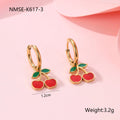 Cherry jewellery set with four 18K electroplated stainless steel pieces including necklace, bracelet, earrings, and ring