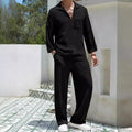 Men's casual shirt trousers commuter suit set in polyester fabric with four colour options