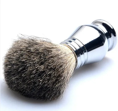 CSB men's shaving set with badger hair brush, chrome razor stand, and zinc alloy bowl