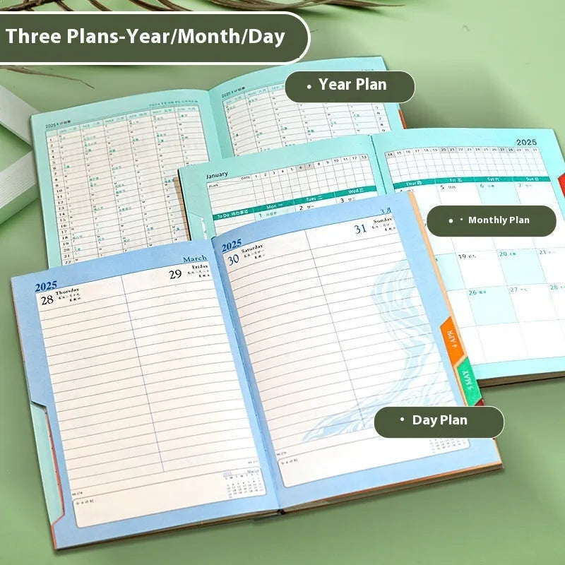Office notepad with striped PU leather cover open to show 80g wood-free paper pages