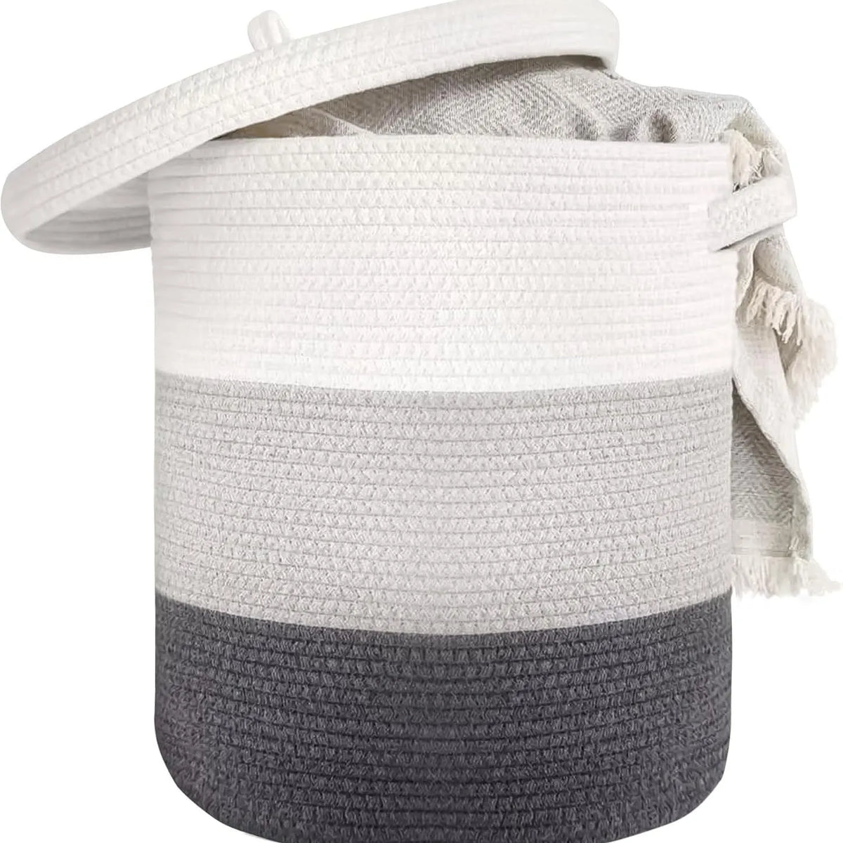 Extra large cotton string laundry basket with lid in brown, grey, zebra or colour matching, woven cotton thread storage hamper