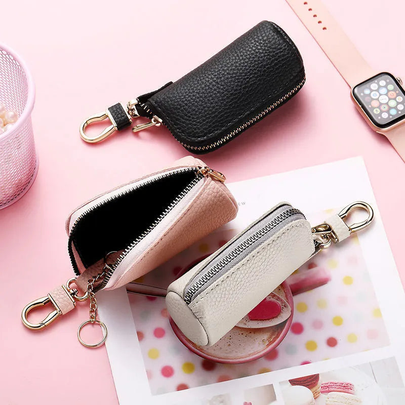 Black grey pink waterproof PU key case with zipper closure for key storage