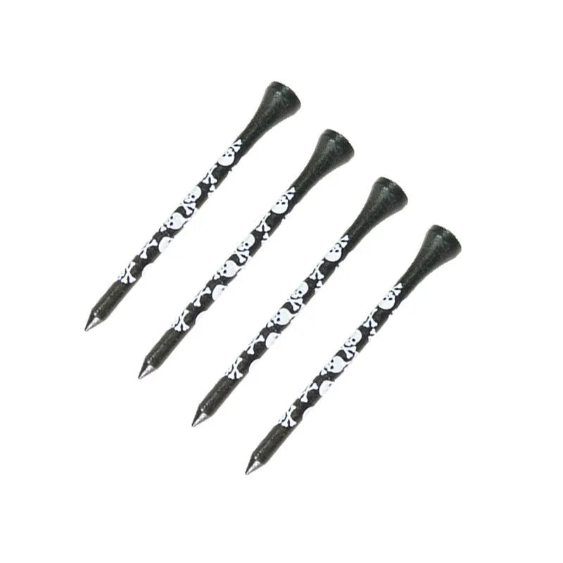 Black skull print bamboo golf dowel pins in 70mm and 83mm sizes, set of 10 spike accessories