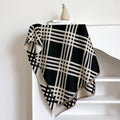 Long brown cashmere-like winter scarf with tassels laid flat showing its full 185cm length.