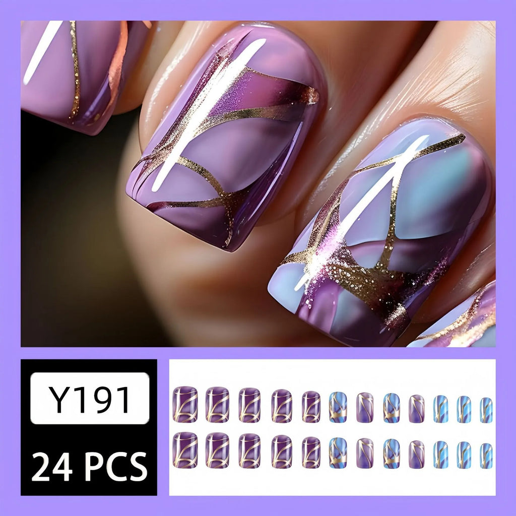 Mid-length purple striped nail stickers in European and American style design