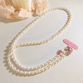 Pink beads pearl spacer love charm crossbody mobile phone lanyard with wristband and clip
