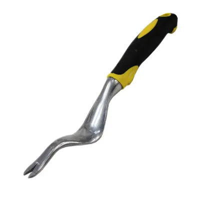 Aluminum alloy and wooden handle weeding tools set in yellow and black with rubber grip for garden use