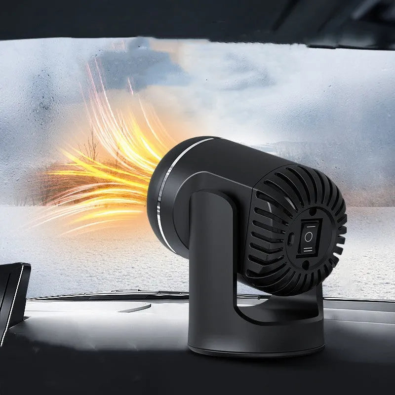 Black and white 12V car heater defroster with 1.5m power cord for vehicle windscreen clearing