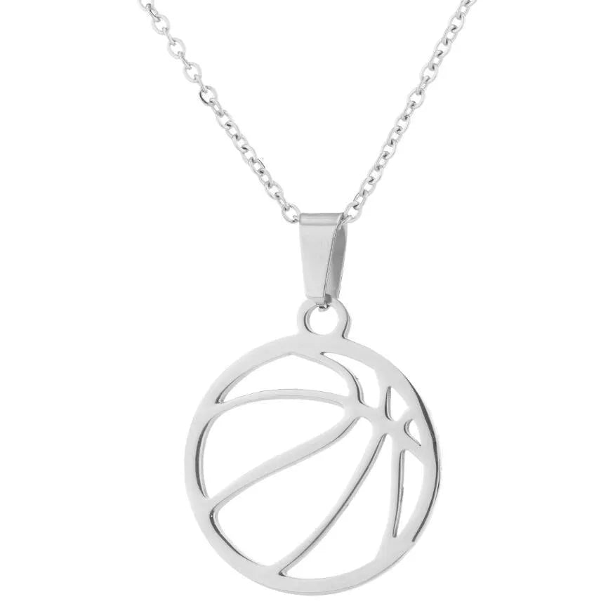 Games stainless steel volleyball necklace pendant in silver finish on a chain