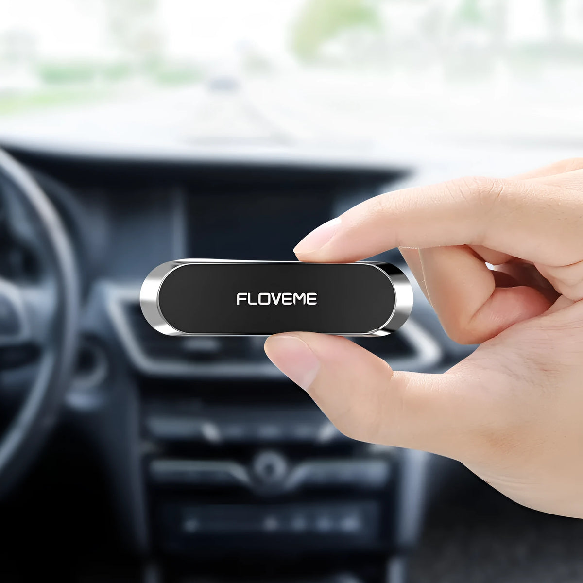 Black magnetic car and home mobile phone holder with square silver iron sheet and no-mark adhesive