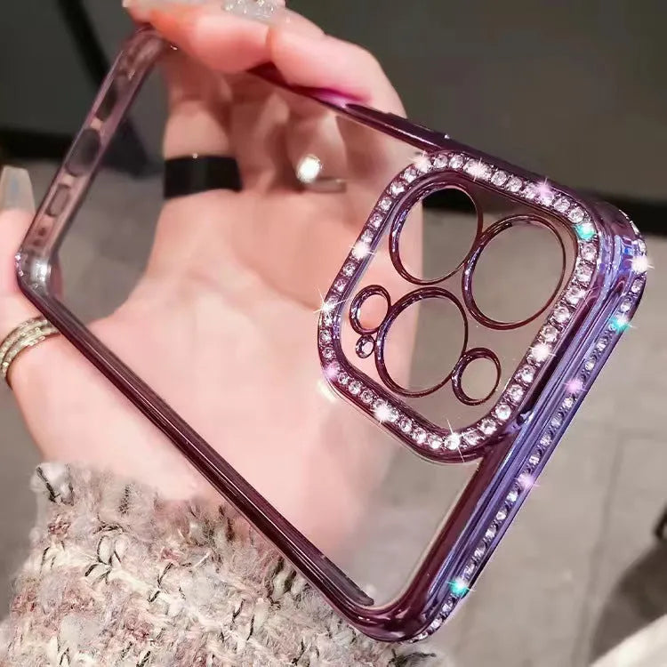 Luxurious rhinestone mobile phone case for iPhone in rose gold, all-inclusive TPU silica gel design