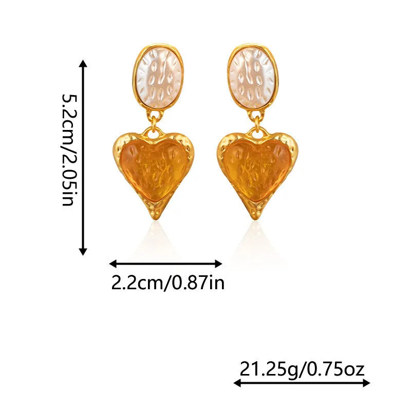 Silver needle pleated oval love heart stud earrings in purple, red, green, and yellow and white colours.