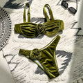 Women's 3D floral green swimsuit brief style with high elasticity for swimming and fitness