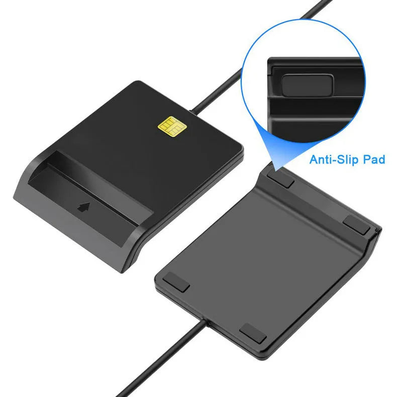 DM-HC65 USB Smart Card Reader black ABS casing connected via USB cable