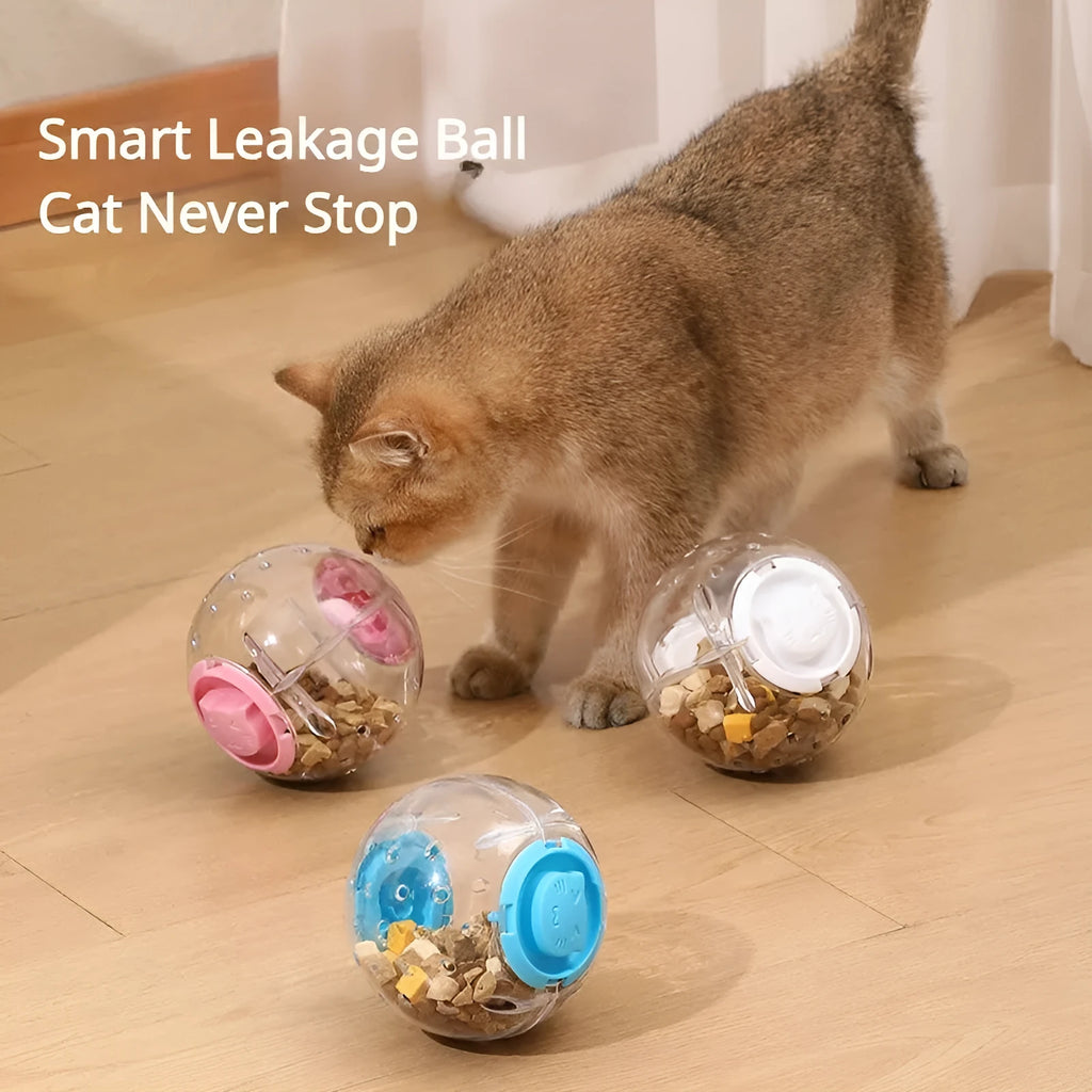 11.5cm ABS slow feeding ball for cats in blue, pink, or white with visible food bin