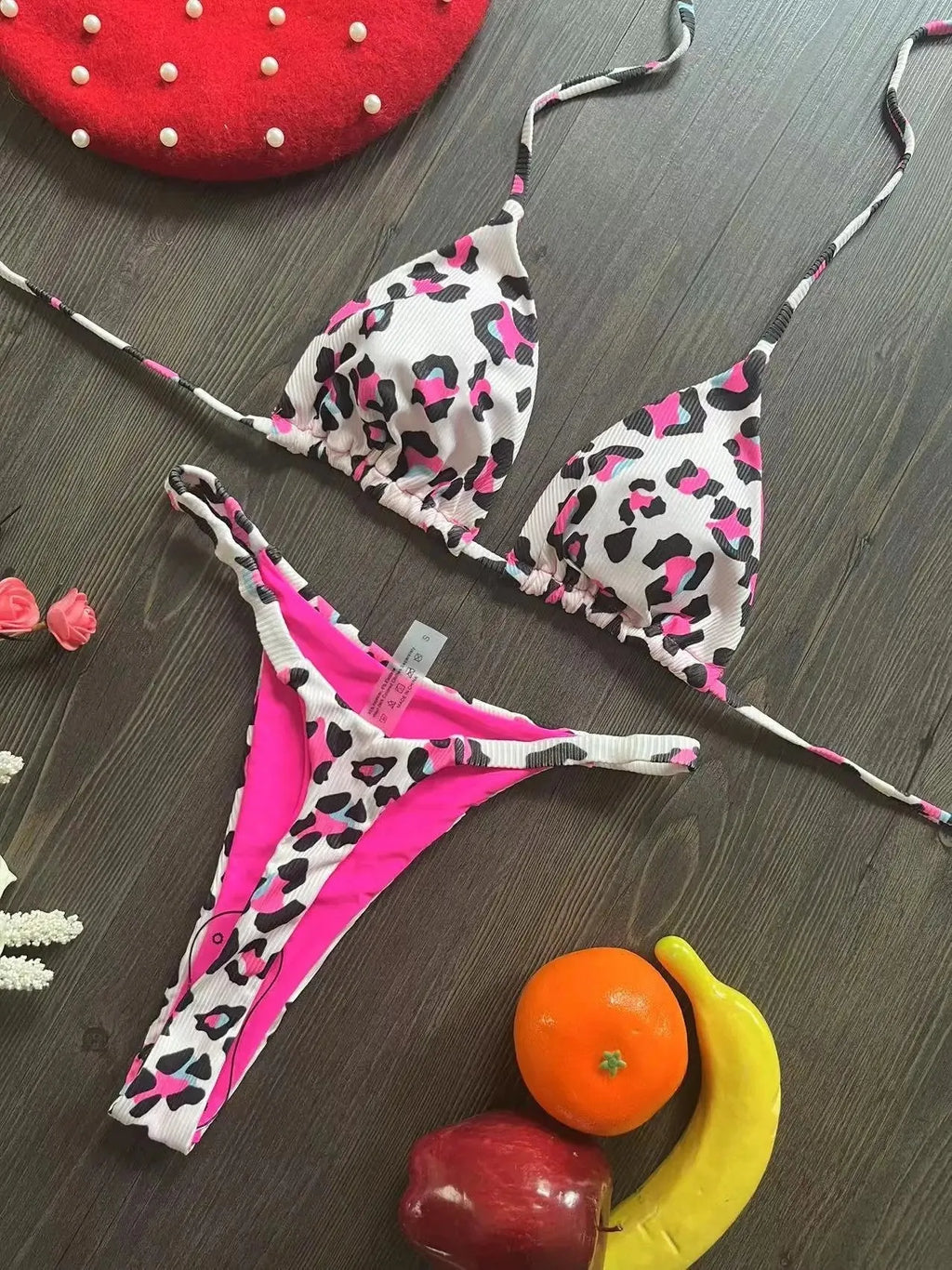 Women's printed nylon bikini swimsuit with cotton lining in briefs style