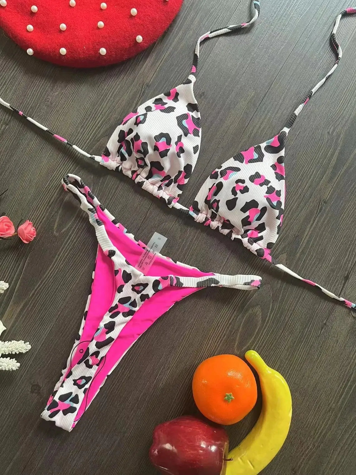 Women's printed nylon bikini swimsuit with cotton lining in briefs style