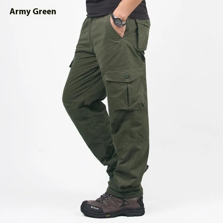 Men's loose fit cotton overalls with wool lining in khaki, black, and army green colours