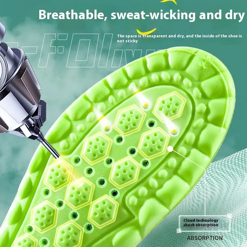 Green PU sports insoles with air cushion shock absorption and argy wormwood sweat absorbing materials
